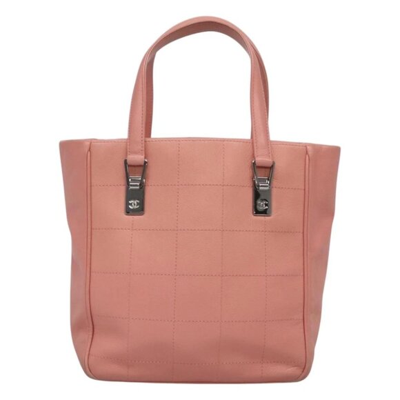 CHANEL Choco Bar COCO Mark Hand Bag Grained Calf Skin Pink Silver CC Auth PP558 - Picture 9 of 15